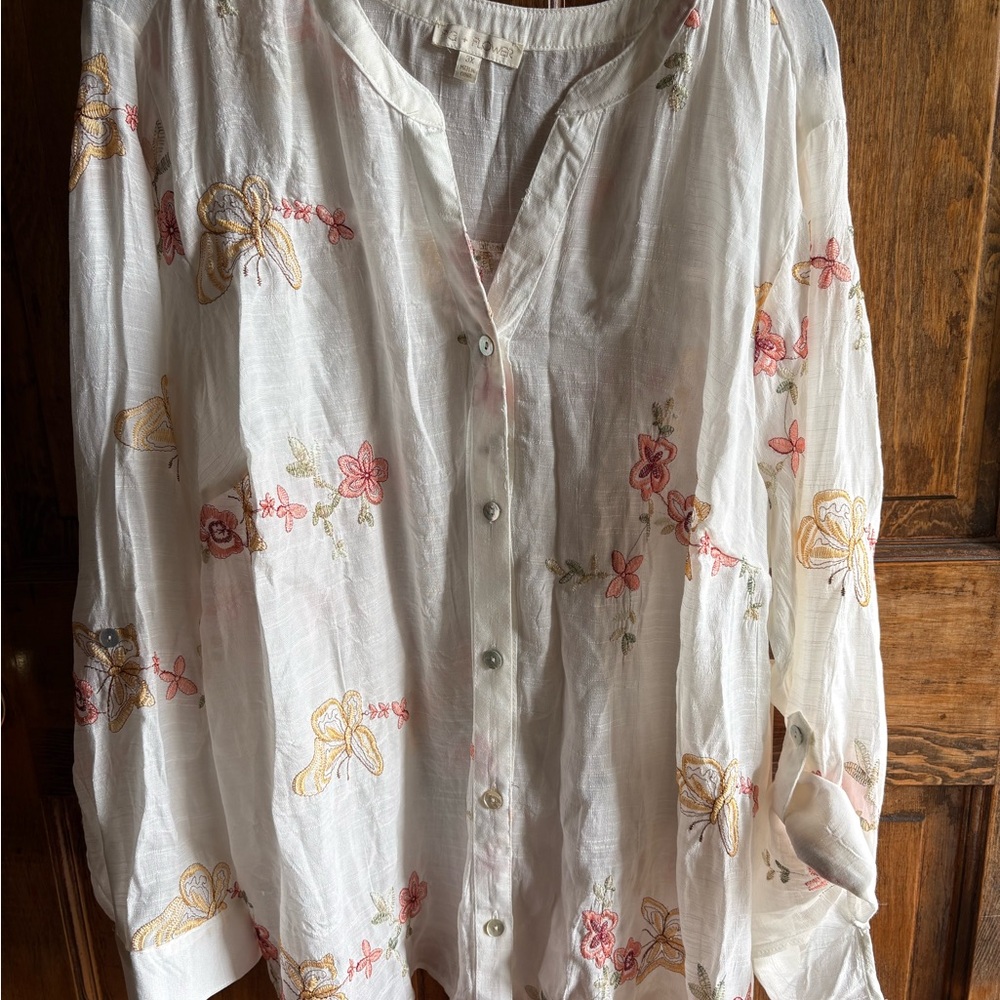 NWT Fig & Flower peasant boho floral embroidered blouse Size 3x